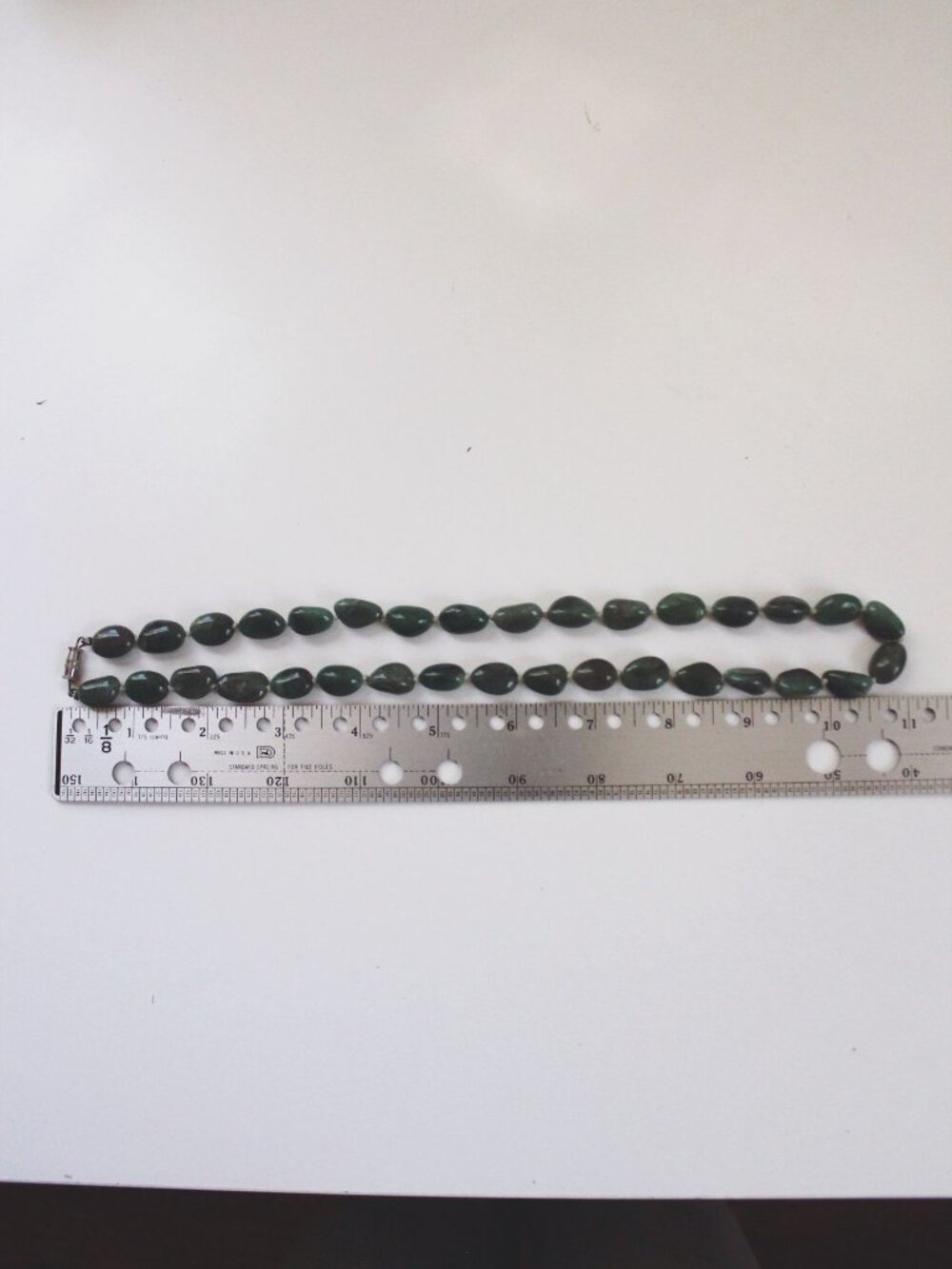 Vintage Green Aventurine Stone Beaded Necklace Nugget Hand Knotted Long Barrel C - Picture 4 of 8